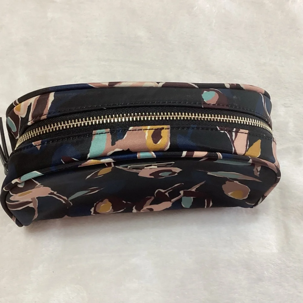 Kate Spade Floral Cosmetic Bag Black Pink Zip Top